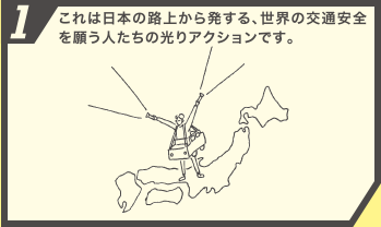 1.これは日本の路上から発する、世界の交通安全を願う人たちの光りアクションです。